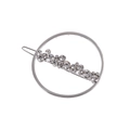 Silver hollow circular hair clip with sparkling rhinestones on a white background - Zirconia Style / Silver