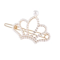 Elegant hollow crown hair clip with white pearls and gold metal finish for women - Gold Tone Pearl Style