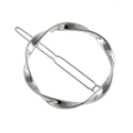 Minimalist silver-tone twisted hollow round hair clip with polished metal finish - Silver