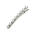 Elegante fermaglio per capelli in lega d'argento con perle bianche e strass su sfondo bianco - Stile Perla Strass Argento