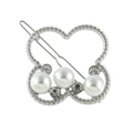Elegante fermaglio per capelli a cuore con perle bianche e strass brillanti argentati - Argento