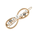 Elegant gold twisted infinity hair clip with white pearls and sparkling rhinestones - Gold