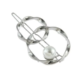 Fermaglio per capelli minimalista argento con anelli intrecciati e perla bianca - Argento