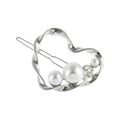 Fermaglio per capelli a cuore d'argento con perle bianche e strass per le donne - Argento