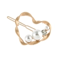 Elegante fermaglio per capelli a cuore dorato con perle bianche e strass scintillanti - Oro Opaco