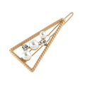 Elegant gold triangle hair clip with twisted edge, faux pearls and sparkling rhinestones - Matte Gold