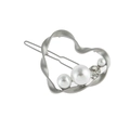 Fermaglio per capelli a cuore cavo argentato con eleganti perle bianche e cristallo - Argento Opaco