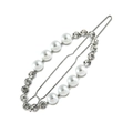Elegante molletta ovale cava con perle bianche e strass su base in metallo color argento - Stile Perla Strass Argentato