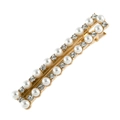 Elegante fermaglio rettangolare con perle bianche e strass su lega dorata - Stile Perla Strass Oro