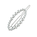 Elegante fermaglio ovale in argento con perle finte e strass su sfondo bianco - Argento - Stile Perla