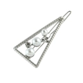 Silver twist edge triangular hair clip featuring elegant white pearls and sparkling rhinestones - Silver