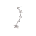 Detailed view of silver star crawler earrings with cubic zirconia and heart charms - Right Single / Silver