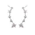 Minimalist silver star ear climbers featuring sparkling cubic zirconia stones in a curved shape - Left and Right Pair / Silver