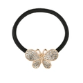 Fashionable black elastic hair band featuring a gold butterfly with inlaid rhinestones and pearls - Gold Rhinestone Butterfly (FS-000478)