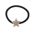 Detail of black elastic hair tie featuring a gold star alloy pendant with clear rhinestones - Gold Rhinestone