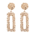 Gold rectangular drop earrings with a vintage twisted texture and lava-style pattern - Hollow Geometric Earrings / Gold Square
