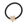Black elastic hair tie with a gold star pendant inlaid with small white pearls - Gold Artificial Pearl