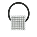 Detail of square hair tie featuring rows of white pearls and sparkling rhinestones - Silver