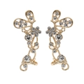 Detailed view of hollow butterfly ear clips with sparkling rhinestones in gold finish - Gold Pair