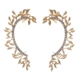 Elegant gold hollow leaf ear cuffs with sparkling rhinestones in a symmetrical design - Gold, Left and Right Ears