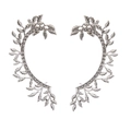 Elegant silver vine leaf ear cuffs with sparkling crystals and a hollow wrap design - Silver, Left and Right Ears