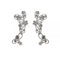 Detailed macro view of silver hollow butterfly ear clips with sparkling rhinestones - Silver Pair