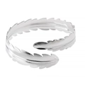 Adjustable silver feather open arm cuff bracelet with detailed metallic texture finish - Silver