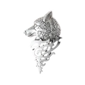 Vintage Silberfarbene Wolfskopf Brosche mit hohlen Details aus Metalllegierung - Antiksilber
