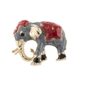 Spilla artistica a forma di elefante colorato in lega grigia e oro con smalto rosso - Rosso