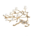 Elegante spilla a forma di renna dorata con perle bianche e strass scintillanti - Oro