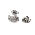 Sparkling crystal duck brooch with silver metal base and secure round butterfly clutch - Silver