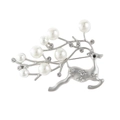 Elegante spilla a forma di alce argento con perle bianche e strass scintillanti - Argento Opaco