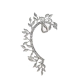 Silver hollow leaf ear cuff with sparkling rhinestones in a botanical vine design - Silver, Right Ear, Single Piece