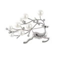 Spilla classica a forma di renna in argento con eleganti perle bianche e strass brillanti - Argento