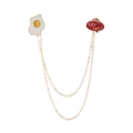 Cute alloy fried egg and red 'EAT ME!' speech bubble lapel pin with double golden chains - Poached Egg Style (Style B)