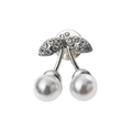 Spilla ciliegia scintillante con perle bianche e strass su base in metallo argento - Argento