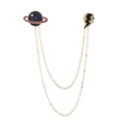 Cartoon Saturn and lightning alloy collar pin with double layer gold chain on white background - Saturn and Lightning Style (Style D)