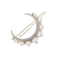 Dettaglio fermaglio luna con strass brillanti e perle bianche sfumate su base dorata - Stile Luna / Oro