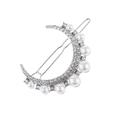 Fermaglio per capelli a luna argento con perle bianche e cristalli scintillanti su bianco - Stile Luna / Argento