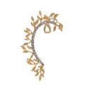 Elegant gold leaf ear cuff with sparkling crystals and curved hollow design for women - Gold, Right Ear, Single Piece