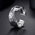 Macro detail of men's geometric stainless steel ring with liquid lava metal texture - US 6 / Lava Liquid Metal Style (R590)