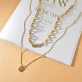 Collana a doppio strato in acciaio inossidabile dorato con pendente quadrato - Oro