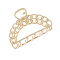 Eleganter cremefarbener Haarclip in Kettenoptik mit goldener Metallfeder auf weißem Grund - Mattgold