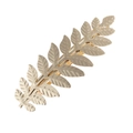 Detail of golden metal leaf hair clip with intricate branch veins and spring fastener - Gold
