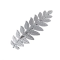 Polished silver leaf-shaped metal hair clip with detailed leaf texture on white background - Silver