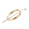 Fermaglio per capelli ovale in metallo spazzolato oro con perla e design geometrico - Oro Spazzolato, Bastoncino Perla