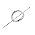 Minimalist silver wavy metal hair pin set with hollow ring in a polished chrome finish - Oval, Silver Textured Surface