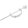 Spilla per capelli in metallo martellato argento con perla barocca dal design moderno - Taglia Grande / Argento