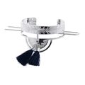 Silver retro fan-shaped hair pin with engraved patterns and blue silk tassels - Silver