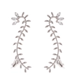 Pendientes de clip plateados en forma de hoja con cristales y diseño minimalista - Plateado